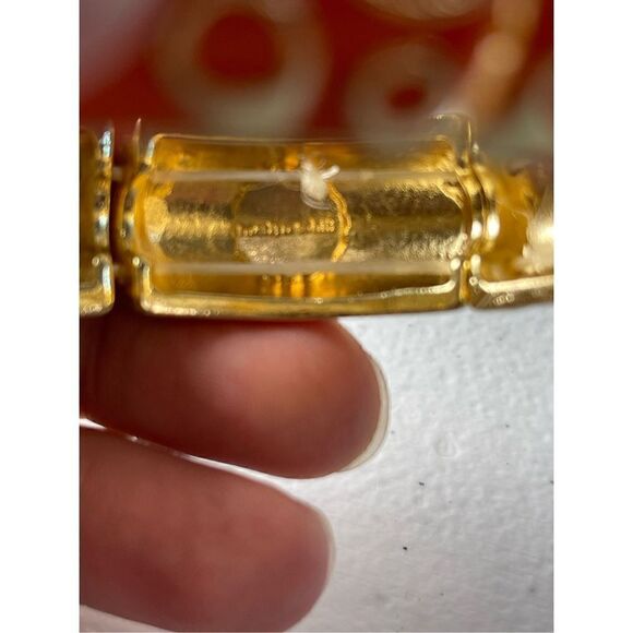 Marlyn Schiff orange gold bangle vintage stretch bracelet - Picture 4 of 4